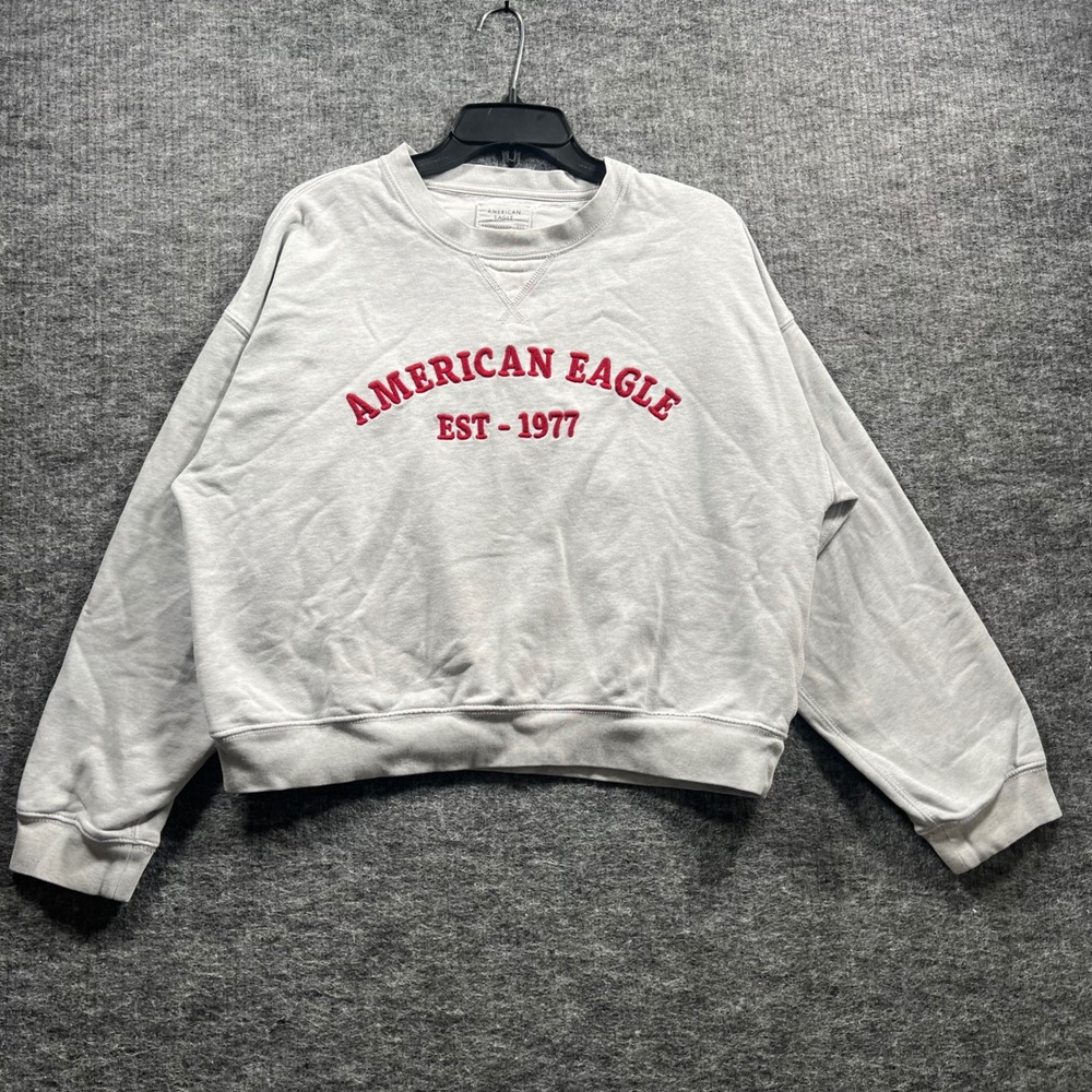 American Eagle Mens Medium Gray Embroidered EST 1977 Crew Neck Sweatshirt